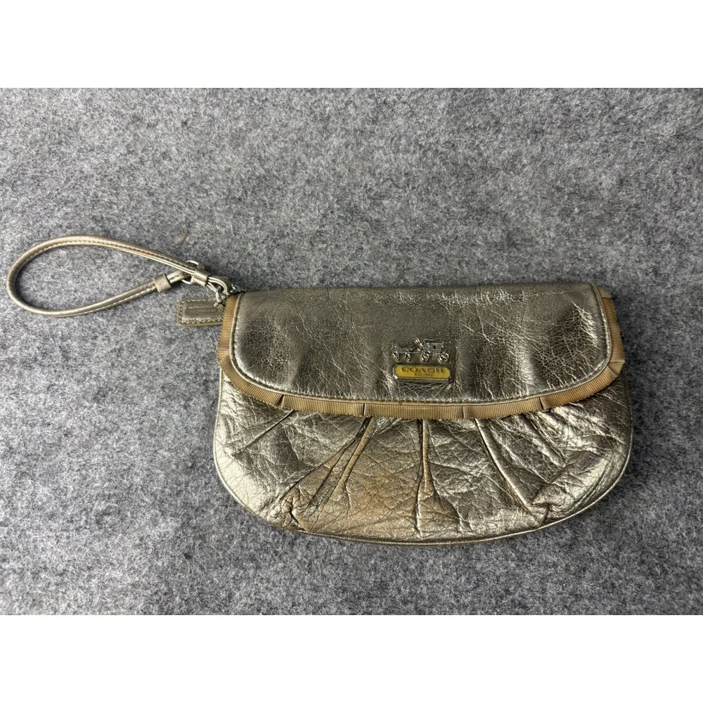 Coach Madison Wristlet Women Small Gold Metallic Leather Pleated 43403